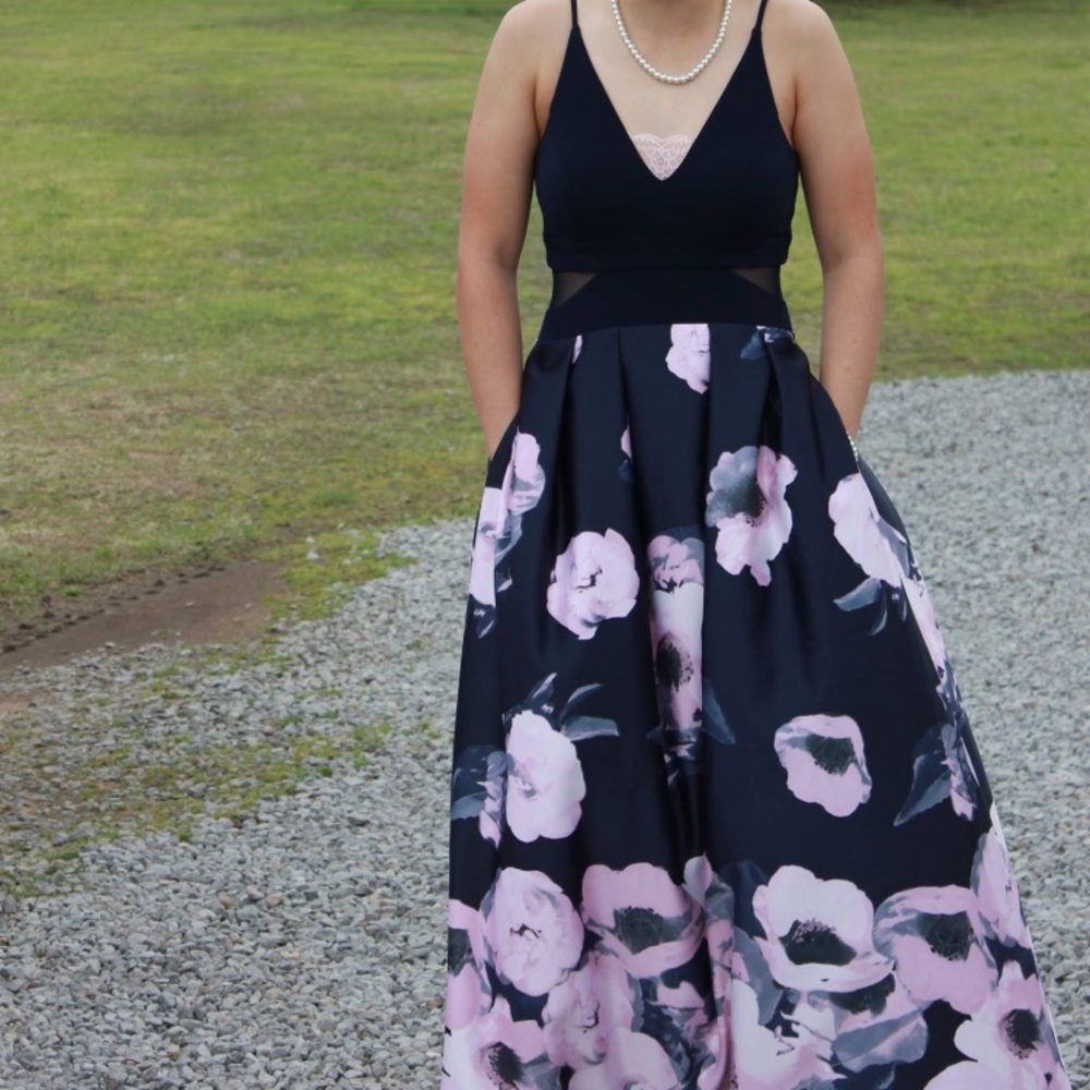 Navy and Pink Floral formal with pockets